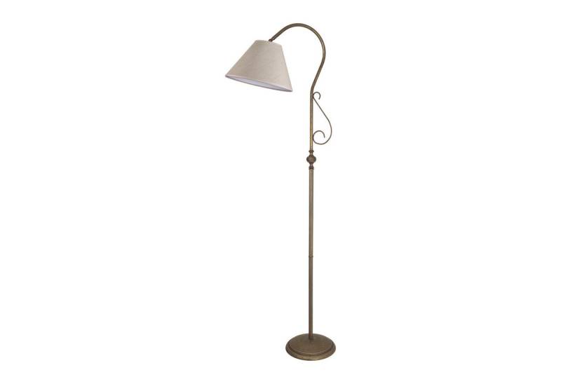 Licht-Erlebnisse Stehlampe BRUXELLES, ohne Leuchtmittel, 190 cm E27 in Bronze Antik matt Weiß Wohnzimmer Stoff Messing massiv von Licht-Erlebnisse