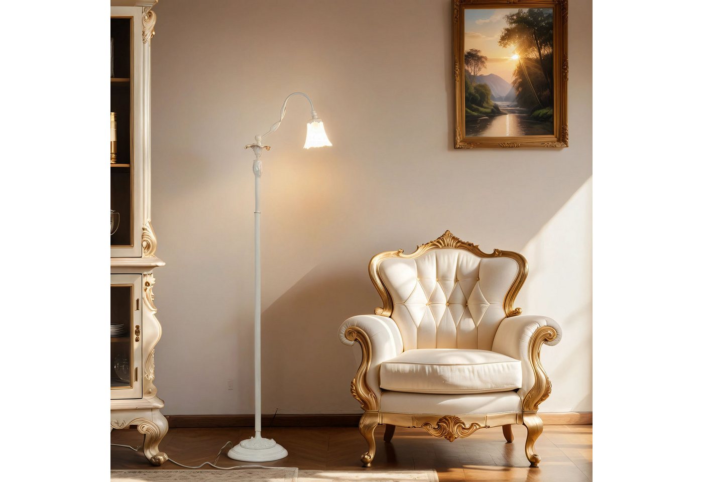 Licht-Erlebnisse Stehlampe DALILA, ohne Leuchtmittel, Stehleuchte Shabby Chic Messing Premium E14 bis 40W Floral Wohnzimmer von Licht-Erlebnisse