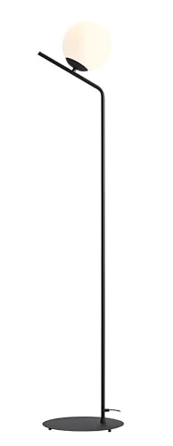 Licht-Erlebnisse Stehlampe Glas Metall Schwarz Weiß Wohnzimmer 161 cm E27 blendarm wohnlich Kugel Stehleuchte Modern LURUEL von Licht-Erlebnisse