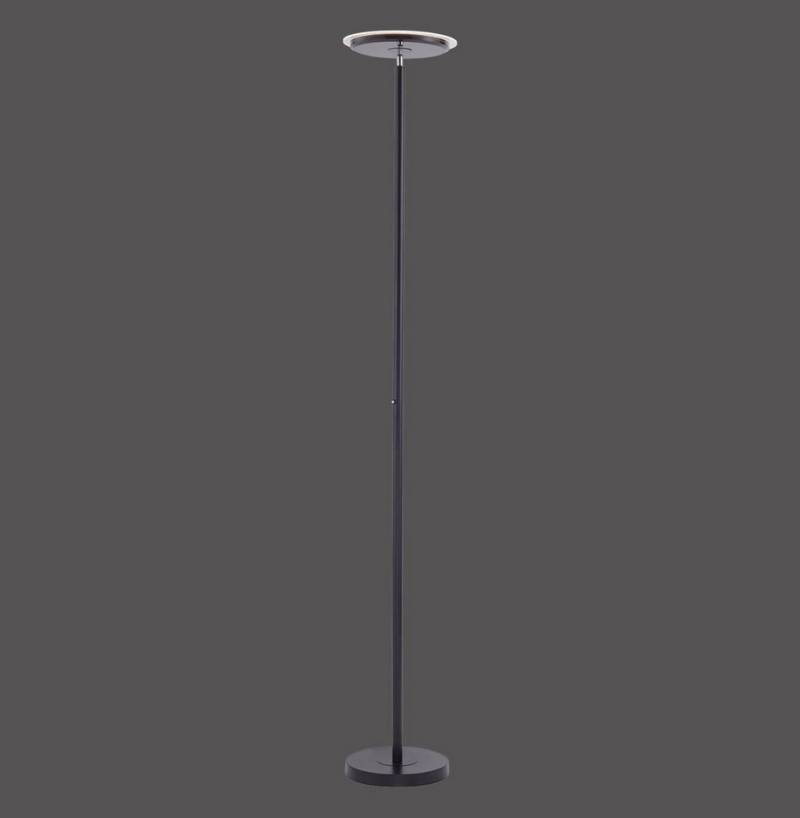 Licht-Erlebnisse Stehlampe HALDOR, LED fest integriert, Warmweiß, LED Dimmer Metall Touch Funktion 181 cm hoch Schwarz rund 2500 lm von Licht-Erlebnisse
