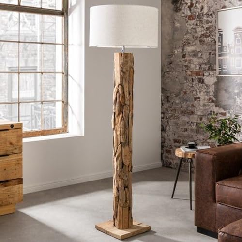 Licht-Erlebnisse Stehlampe Holz Stoff 160 cm hoch Ø 50cm E27 Treibholz Teakholz dekorativ Wohnzimmer Stehleuchte Standleuchte von Licht-Erlebnisse