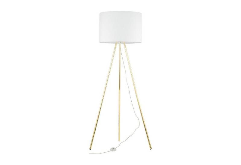 Licht-Erlebnisse Stehlampe JULIAN, ohne Leuchtmittel, Wohnzimmer 160 cm Metall Stoff E27 in Gold Weiß Dreibein von Licht-Erlebnisse