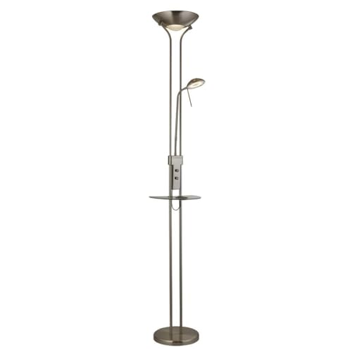 Licht-Erlebnisse Stehlampe LED dimmbar 177 cm Ablage mit USB-Ladefunktion Lesearm Nickel matt Klar 3000 K 1335 lm warmweiß Glas Metall Modern Deckenfluter Wohnzimmer Stehleuchte von Licht-Erlebnisse
