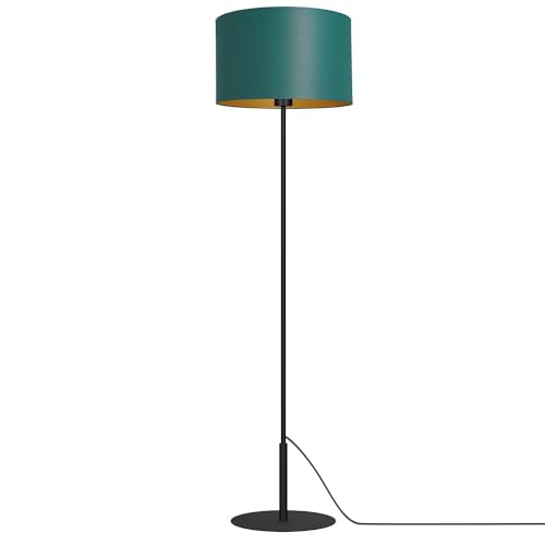 Licht-Erlebnisse Stehlampe Metall Stoff in Schwarz Petrol Gold Wohnzimmer 150 cm hoch E27 niedrig rund wohnliche Stehleuchte blendarm TELLEGNO von Licht-Erlebnisse