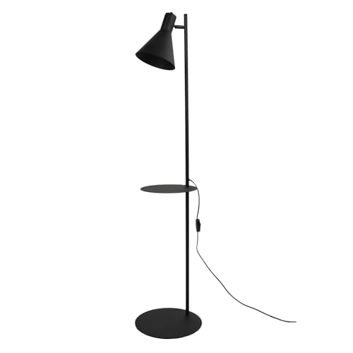 Licht-Erlebnisse Stehlampe Metall klein 138 cm mit Ablage Kabelschalter E27 verstellbarer Schirm Schwarz Retro Stehleuchte Wohnzimmer von Licht-Erlebnisse