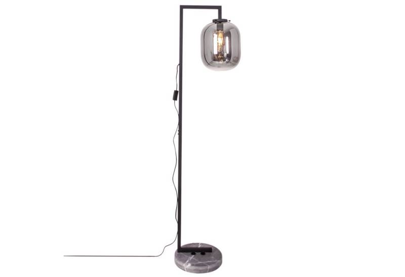 Licht-Erlebnisse Stehlampe ROALD, ohne Leuchtmittel, Rauchglas Metall Marmor Sockel 150 cm Schwarz Grau E27 Kabelschalter von Licht-Erlebnisse