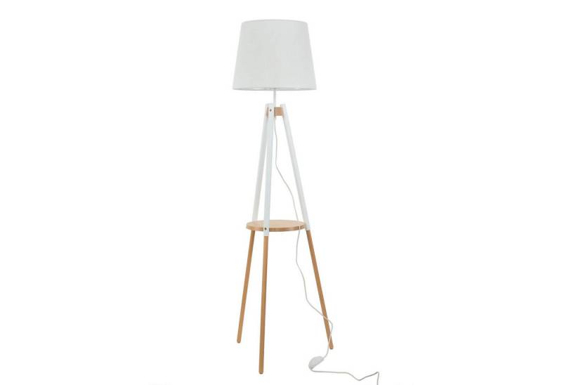 Licht-Erlebnisse Stehlampe VAIO, ohne Leuchtmittel, Weiße Stehleuchte Creme Holz Trichter Stoffschirm skandinavisch Lampe von Licht-Erlebnisse