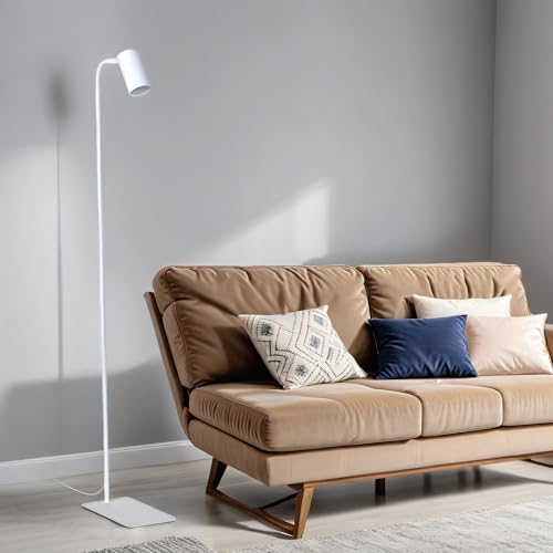 Licht-Erlebnisse Stehlampe Leselampe Wohnzimmer, Weiß, Metall, Spot, verstellbar, Kabelschalter, GU10, schmal, H:126 cm, minimalistisch, Stehleuchte, Leseleuchte, Schlafzimmer von Licht-Erlebnisse