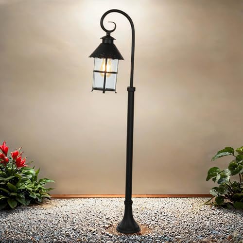 Licht-Erlebnisse Stehleuchte Außen als Aluguss Glas in schwarz H:116cm E27 rustikal für Gartenwege Terrasse Außenleuchte Stehlampe Außenlampe Wegeleuchte Wegelampe von Licht-Erlebnisse
