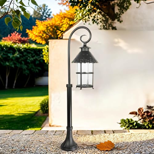 Licht-Erlebnisse Stehleuchte Außen als Aluguss Glas in schwarz H:86cm E27 rustikal für Gartenwege Terrasse Außenleuchte Stehlampe Außenlampe Wegeleuchte Wegelampe von Licht-Erlebnisse