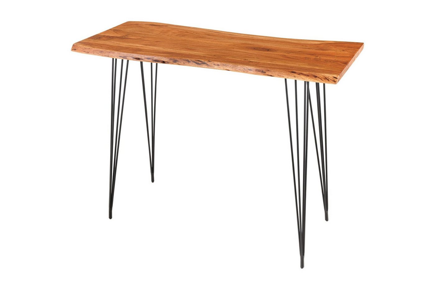 Licht-Erlebnisse Stehtisch BISSAN, aus Akazienholz Metall in Natur Schwarz 140 x 63 x 106 cm (LxBxH) von Licht-Erlebnisse