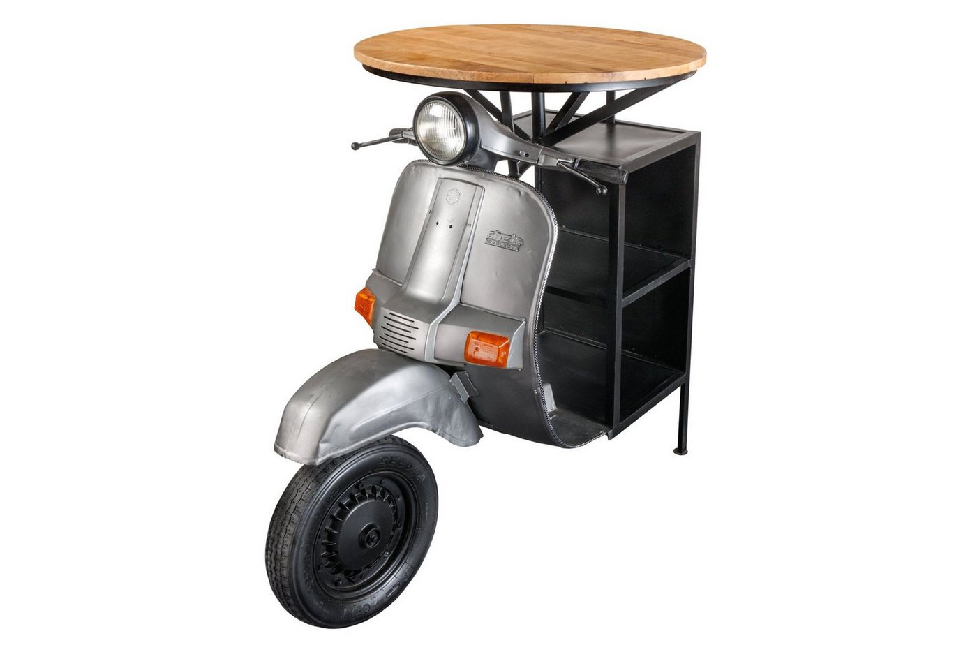 Licht-Erlebnisse Stehtisch HECTOR, Handarbeit echter Roller Mango Holz 120x77x116 cm (LxBxH) Upcycling von Licht-Erlebnisse