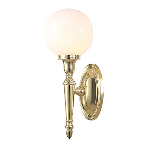 Licht-Erlebnisse Stilvolle Badezimmerleuchte aus Messing Glas mit LED IP44 rostfrei Jugendstil Wandlampe Bad RAZZO von Licht-Erlebnisse