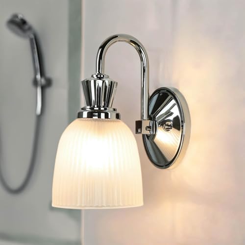 Licht-Erlebnisse Stilvolle Badleuchte COSTILLA mit LED IP44 in Chrom Weiß Riffelglas blendarme Wandlampe Badezimmer Licht-Erlebnisse Stilvolle Badleuchte COSTILLA mit LED IP44 in Chrom Weiß Riffelglas blendarme Wandlampe Badezimmer von Licht-Erlebnisse