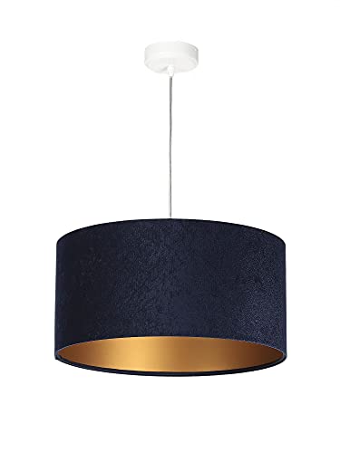 Licht-Erlebnisse Stilvolle Pendelleuchte Blau Gold Stoff in Velours Optik Ø40cm Esstisch Wohnzimmer Hängelampe AIMEE von Licht-Erlebnisse