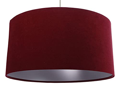 Licht-Erlebnisse Stoff Pendelleuchte rund in Bordeaux Silber Retro Design AIMEE Esstisch Wohnzimmer Lampe Hängend von Licht-Erlebnisse