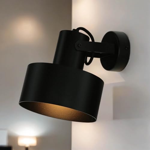Licht-Erlebnisse Strahler Wandspot Innen Stahl schwarz E27 Industrie Stil beweglicher Schirm Flur Wohnzimmer Wandlampe Wandleuchte schwenkbar von Licht-Erlebnisse
