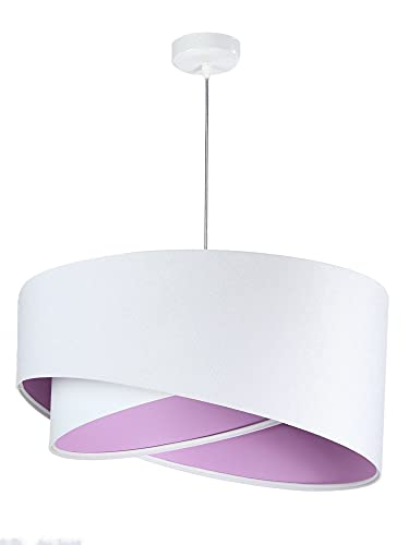 Licht-Erlebnisse Stylische Pendelleuchte BRANDO Weiß Flieder Stoff Modern rund Ø50cm Esszimmer Lampe Wohnzimmer von Licht-Erlebnisse