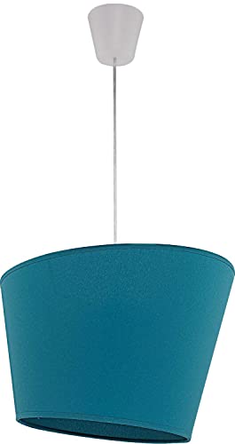 Licht-Erlebnisse Stylische Pendelleuchte Petrol Stoff Modern Design Ø35cm GABRIELA Esszimmer Lampe Wohnzimmer von Licht-Erlebnisse