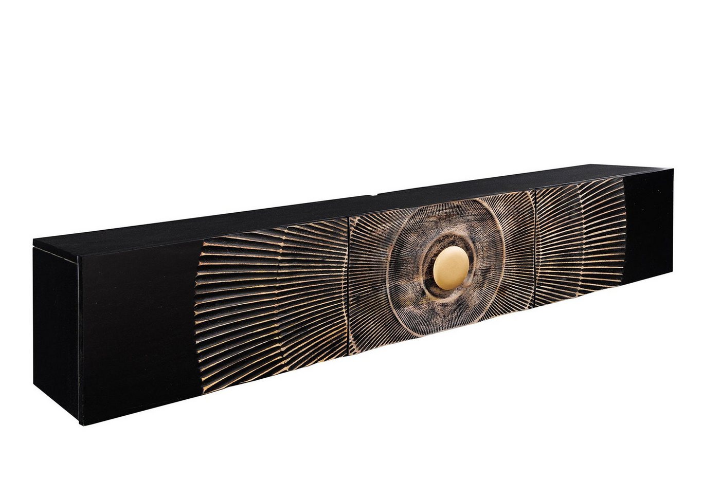 Licht-Erlebnisse TV-Board EIROS, Hängeboard Mangoholz Metall 160 cm Ornamente Schwarz Gold Handarbeit Licht-Erlebnisse TV-Board EIROS, Hängeboard Mangoholz Metall 160 cm Ornamente Schwarz Gold Handarbeit von Licht-Erlebnisse
