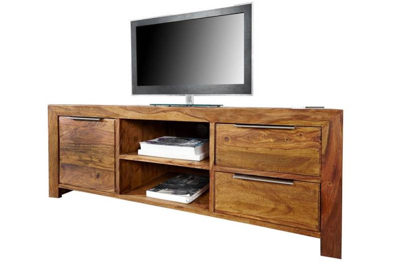 Licht-Erlebnisse TV-Board ISABELLA, Holz massiv 135 x 50 cm 2 Schubladen, 2 Fächer, Tür von Licht-Erlebnisse