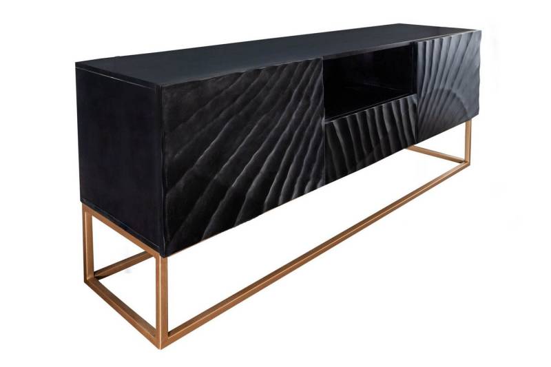 Licht-Erlebnisse TV-Board LORIEN, 160 cm in Schwarz Gold Handarbeit Mangoholz Metall von Licht-Erlebnisse