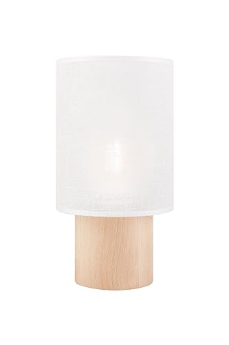 Licht-Erlebnisse Tischlampe 30 cm Ø 16 cm E27 Weiß Stoff Holz Modern REI Tischleuchte Wohnzimmer Nachttischlampe von Licht-Erlebnisse