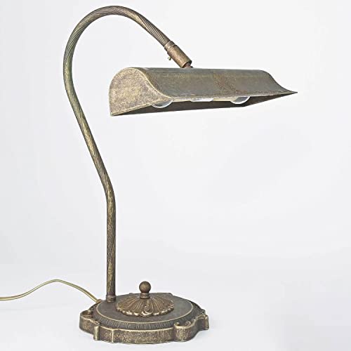 Licht-Erlebnisse Tischlampe Antik Bronze Echt-Messing Verstellbar E14 Handarbeit Premium Schreibtischlampe Tischleuchte Klavier von Licht-Erlebnisse