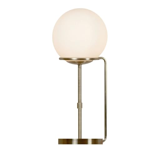 Licht-Erlebnisse Tischlampe Kugelschirm 50 cm hoch Glas Metall in Messing Antik Weiß E27 Jugendstil Tischleuchte Wohnzimmer Nachttischlampe Schlafzimmer von Licht-Erlebnisse