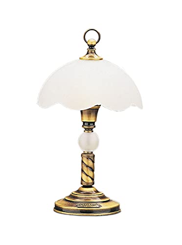 Licht-Erlebnisse Tischlampe Messing Weiß Glas Metall rund 40cm TOBSYN Lampe Jugendstil Antik Nachttischlampe Beistelltisch von Licht-Erlebnisse