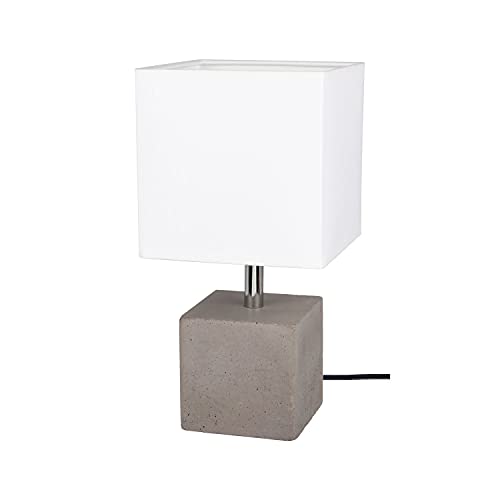 Licht-Erlebnisse Tischlampe Modern TIMANDRA mit Schalter Beton Stoff blendarm 30cm Nachttischleuchte Schlafzimmer von Licht-Erlebnisse