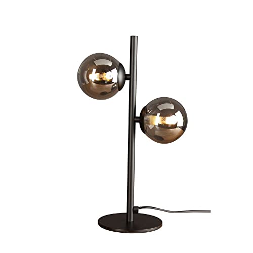 Licht-Erlebnisse Tischlampe mit Glasschirm Schwarz 23 cm hoch Retro elegant 2x G9 Tischleuchte Beleuchtung Wohnzimmer von Licht-Erlebnisse