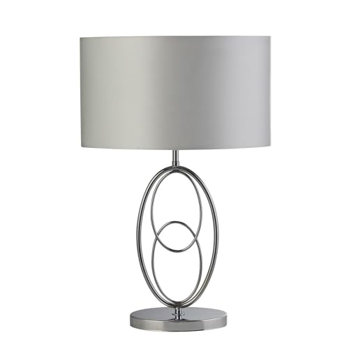 Licht-Erlebnisse Tischleuchte E27 53 cm in Chrom Silber aus Metall Stoff Modern RACHEL Tischlampe Wohnzimmer Nachttischlampe Schlafzimmer von Licht-Erlebnisse