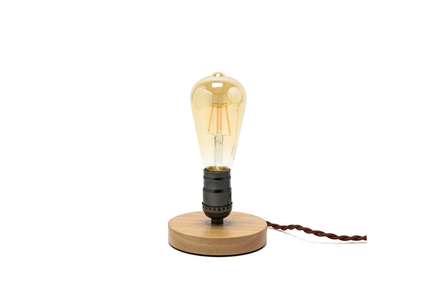 Licht-Erlebnisse Nachttischlampe EDISON, ohne Leuchtmittel, Tischlampe klein Holz Metall Vintage Design Industrie Stil von Licht-Erlebnisse