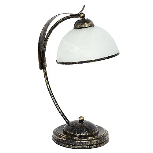 Licht-Erlebnisse Tischleuchte Glas Metall in Messing Antik Weiß Wohnzimmer 43 cm E27 max. 60 Watt blendarm Landhaus Nachttischlampe Schlafzimmer KORFU von Licht-Erlebnisse