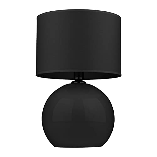 Licht-Erlebnisse XL Tischleuchte aus Glas & Stoff EU-Produkt in schwarz mit Kabelschalter H:50cm E27 Schlafzimmer Wohnzimmer Nachttischlampe Tischlampe Leselicht von Licht-Erlebnisse