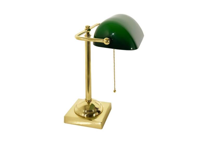Licht-Erlebnisse Tischleuchte LAMPADE MINISTERO, ohne Leuchtmittel, Tischlampe Tischlampe in Messing poliert Grün E27 34 cm Glas von Licht-Erlebnisse