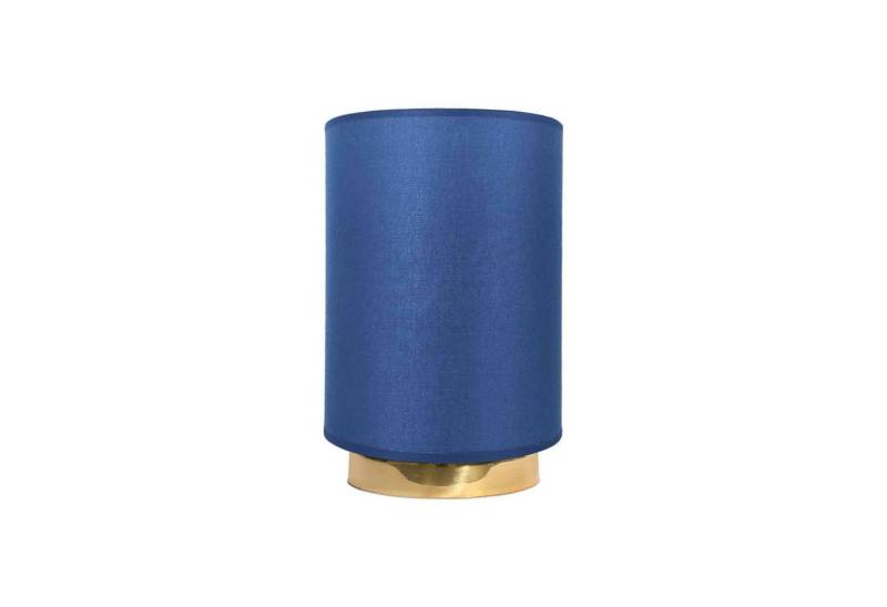 Licht-Erlebnisse Tischleuchte SOFIS, ohne Leuchtmittel, 24 cm Ø 14 cm in Messing poliert Blau Wohnzimmer Stoff massiv E27 von Licht-Erlebnisse