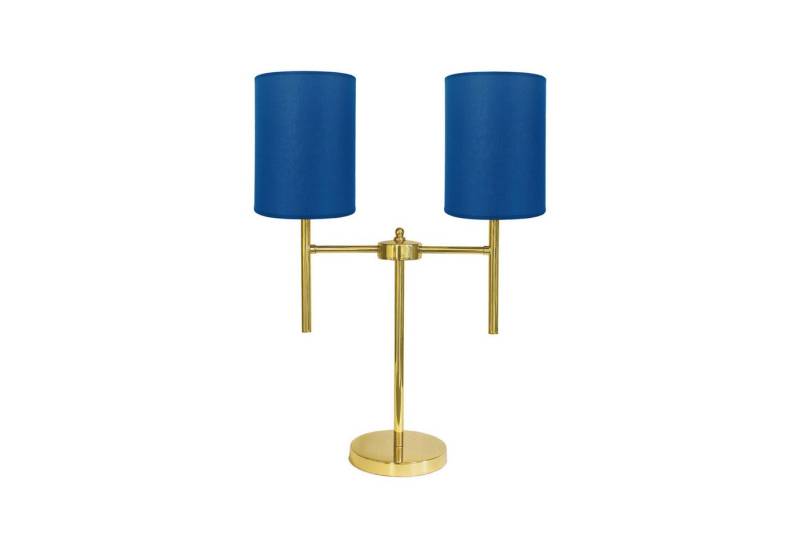 Licht-Erlebnisse Tischleuchte SOFIS, ohne Leuchtmittel, in Messing poliert Blau 2-flammig E27 61,5 cm Stoff Klassisch von Licht-Erlebnisse