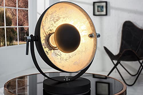 Licht-Erlebnisse Tischleuchte Schwarz Arbeitsplatzbeleuchtung 40cm Retro rund außergewöhnlich Retro Lampe Schwarz von Licht-Erlebnisse