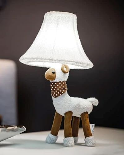 Licht-Erlebnisse Tischleuchte Weiß Schaf Stoffschirm 48 cm inkl. LED Leuchtmittel Kinderzimmerlampe Nachttischlampe von Licht-Erlebnisse
