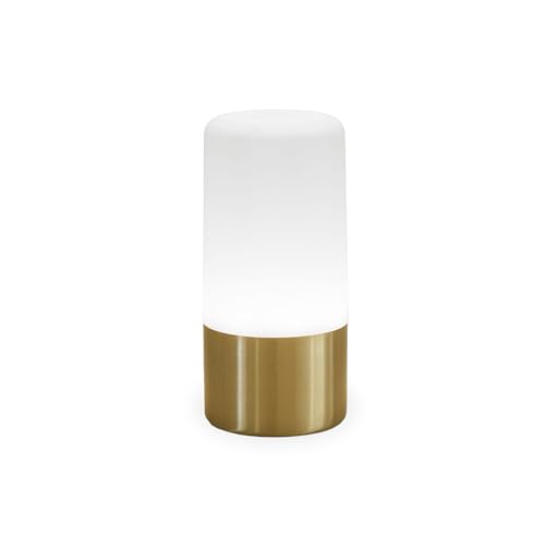 Licht-Erlebnisse Tragbare Akku Tischlampe LED dimmbar Farbwechsel RGBW H: 19 cm klein in Gold Weiß IP44 Außenleuchte Outdoor Tischleuchte Garten Balkon von Licht-Erlebnisse