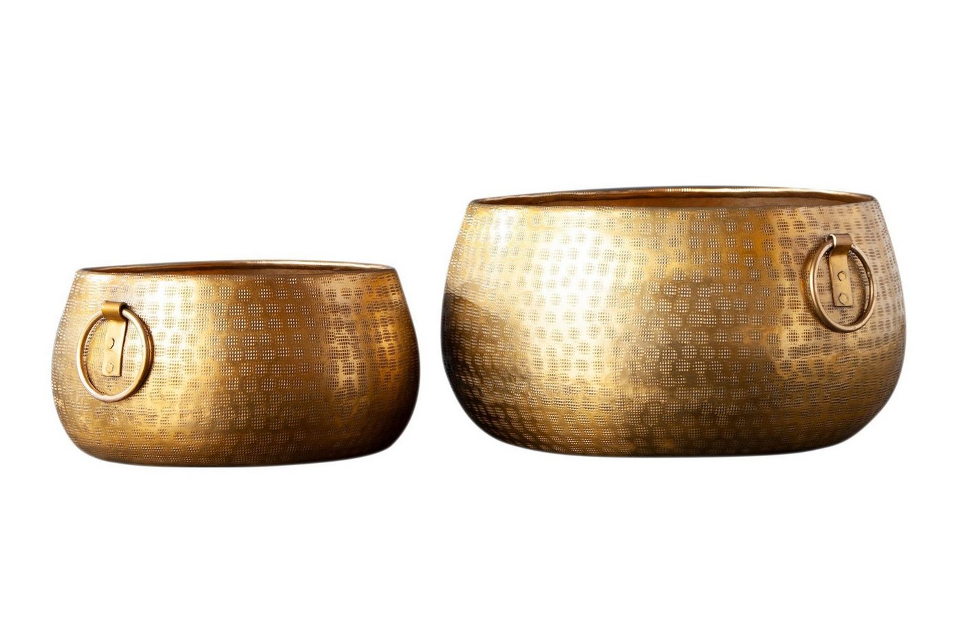 Licht-Erlebnisse Übertopf PIPIN, Übertopf 2er Set Handarbeit Ø 29 + 37 cm Hammerschlag Metall in Gold Licht-Erlebnisse Übertopf PIPIN, Übertopf 2er Set Handarbeit Ø 29 + 37 cm Hammerschlag Metall in Gold von Licht-Erlebnisse