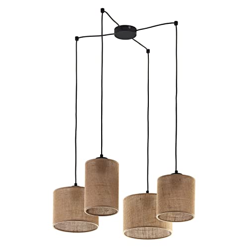 Licht-Erlebnisse Verstellbare Hängelampe Boho Style max. 1,3 m Jute Metall Braun Schwarz 4-flammig E27 Pendelleuchte Wohnzimmer von Licht-Erlebnisse