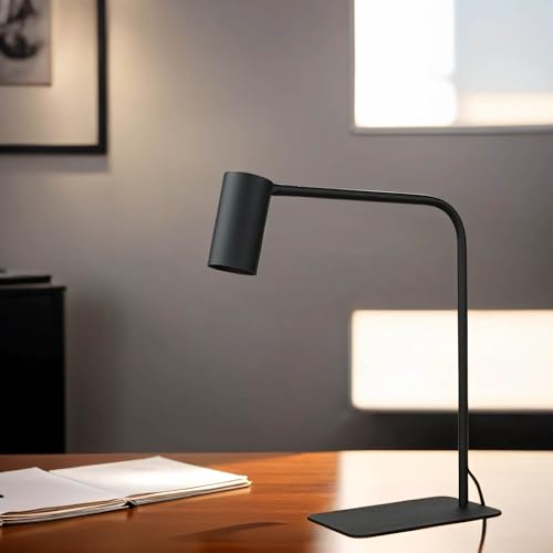 Licht-Erlebnisse Schreibtischlampe Schwarz, Tischleuchte mit Kabel, Leselampe Nachttisch, H:40 cm, GU10, schwenkbar, Schreibtisch, Nachtschrank, Tischleuchte von Licht-Erlebnisse