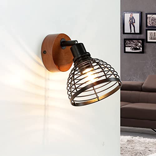 Licht-Erlebnisse Verstellbarer Spot Strahler Holz Metall Retro Design E14 Jugendzimmer Wohnzimmer Wandlampe BAGDON von Licht-Erlebnisse