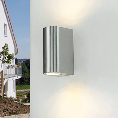 Licht-Erlebnisse Vielseitige Wandaußenleuchte „Aalborg“ halbrund in silber GU10 IP44 Schutz kompakte Hauswandleuchte Wandlampe für Außen von Licht-Erlebnisse
