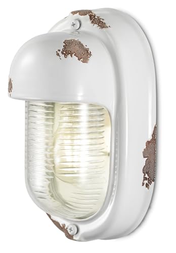 Licht-Erlebnisse Vintage Wandlampe innen Keramik Glas E27 H: 24 cm klein in Weiß Shabby Antik Maritime Wandlampe Wohnzimmer Flur Treppe Bad von Licht-Erlebnisse