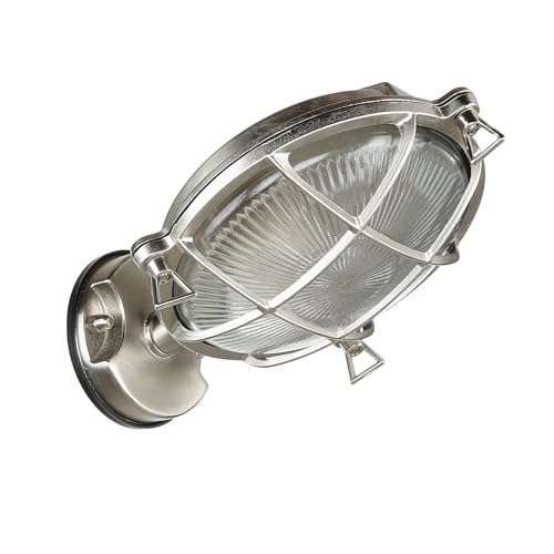 Licht-Erlebnisse Wand Außenleuchte aus Echt-Messing in Nickel-matt Qualitäts EU-Produkt IP64 E27 rostfrei Schiffslampe Außenlampe Wandleuchte Garten Terrasse von Licht-Erlebnisse