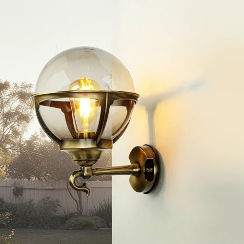 Licht-Erlebnisse Wand Außenleuchte in Kugelform aus Echt-Messing wertig D:22cm IP43 E27 für die Haustür Hof Garten Terrasse Wandlampe Wandleuchte Kugelleuchte Außen von Licht-Erlebnisse